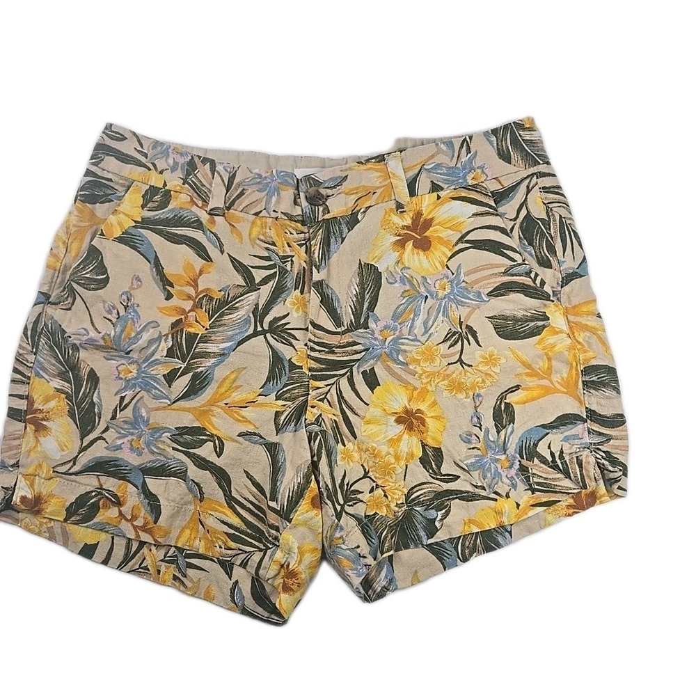 Womens Shorts 10 Old Navy Everyday Mid-rise Tropical Print Linen